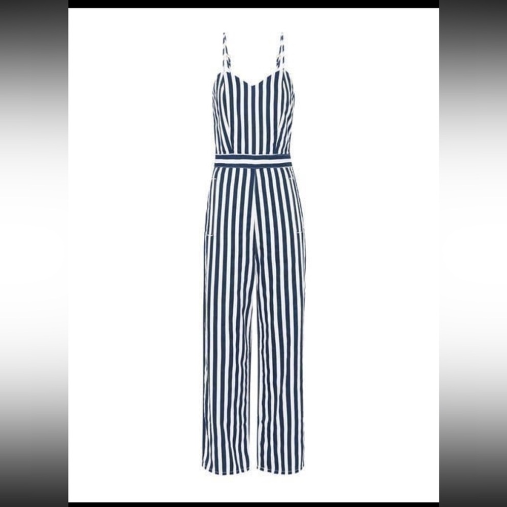 Mother Denim cut It Out Jump Suit. Blue and white striped. medium